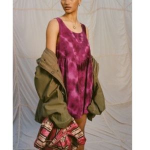 NWT, Kimchi Blue Corduroy Babydoll Dress in Pink Tie-Due